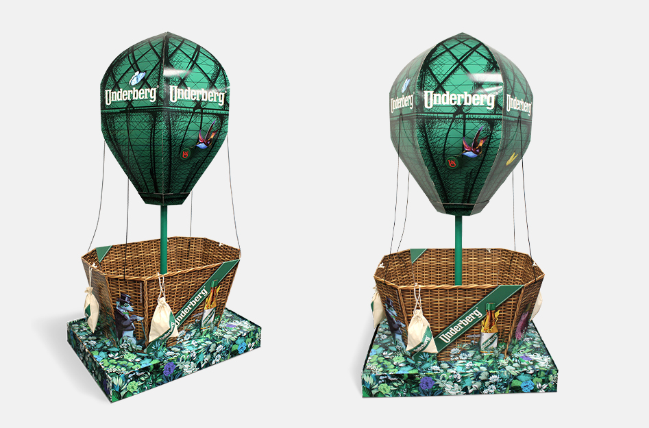 Hot air balloon made of corrugated cardboard for Semper Idem Underberg